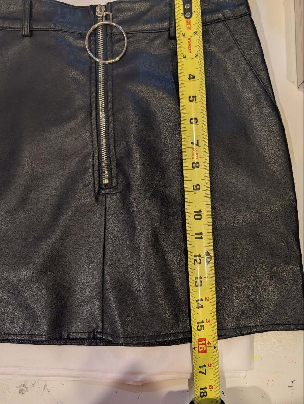 Black Faux Leather Mini Skirt with Front O-Ring Zip sexy goth punk going out - Picture 7 of 7